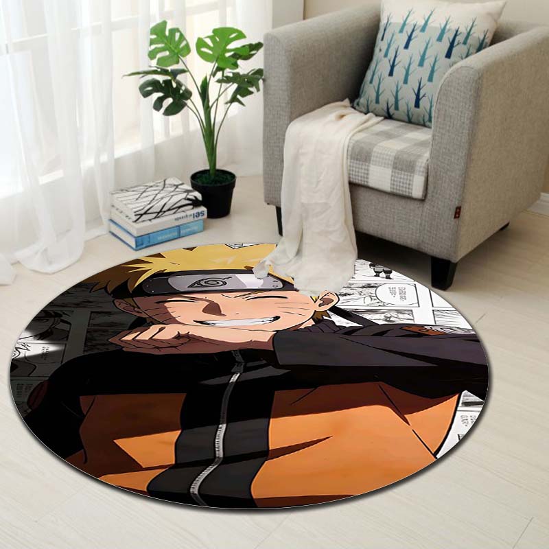 Cartoon Naruto Round Area Rug Soft Plush Carpet Non-Slip Mat for Bedside Sofa Gaming Room Home Decoration