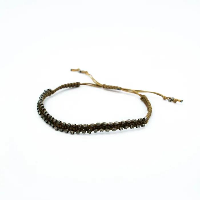 HR 280Bsilver Ball Fabric Bracelet (Khaki)