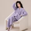 Minimalist Temperament Pajamas for Women In Autumn and Winter, Coral Velvet Thickened and Plush, Warm Winter Flannel Home Clothing Set