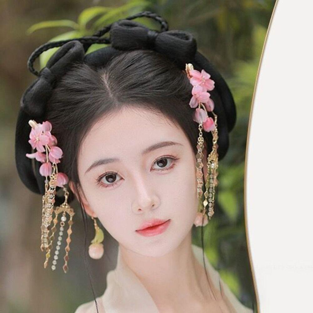 Tassel Floral Hair Stick Pearl Flower Hair Comb Elegant Tang Dynasty Hairpin Jewelry
