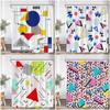 Geometric Abstract Shower Curtains Square Wave Line Triangle Circle Math Bathroom Decorations Modern Bath Curtain With Hooks