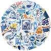 50pcs Blue Style Watercolor Aesthetics Graffiti Stickers Phone Guitar Laptop Notebook Suitcase Cup Waterproof Sticker Kids Toys