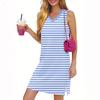 Женское повседневное модное сексуальное платье без рукавов с V-образным вырезом и разрезом по низу в полоску