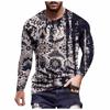 Round Neck 3D Graffiti Printed Top Casual Long Sleeved Men's T-shirts - Soft Medium Stretch Polyester Fabric Spring and Autumn Relaxed Fit Clothing