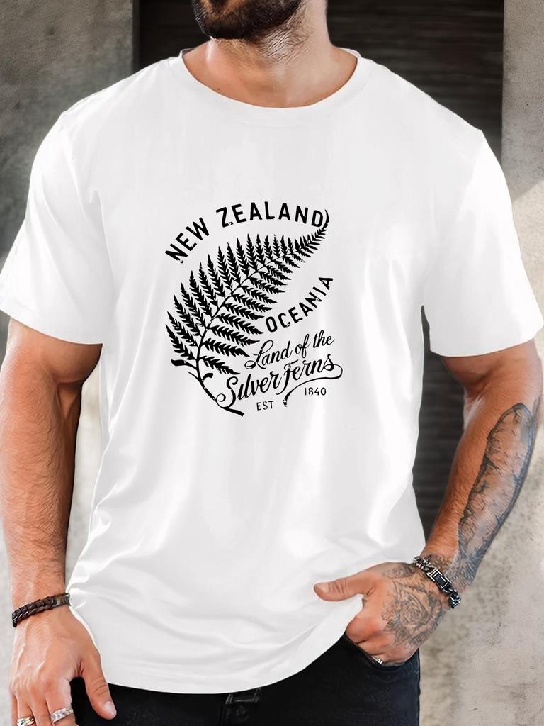 Unisex Khaki Crew Neck Tee Vintage New Zealand Silver Fern Leaf Oceania Land Of Ferns Est 1840 Travel Soft Cotton Male Casual Tops