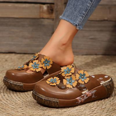 Женские тапочки на плоской подошве, ретро-тапочки Baotou с цветком сливы, женские, 2024, новые летние модные сандалии с толстой подошвой и противоскользящими узорами, женские