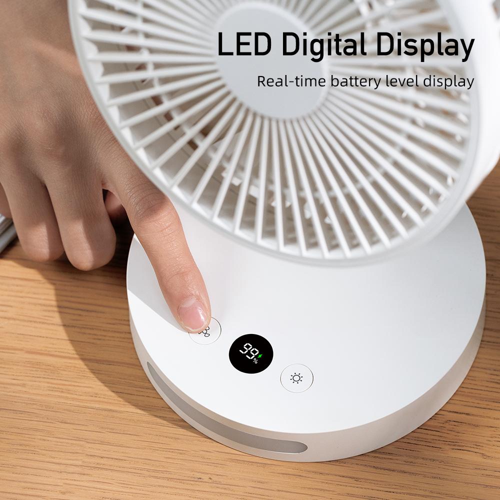 Mini Handheld Desktop Fan Quiet Blades Digital Display Screen Bottom Night Light USB Rechargeable Household Home Office Bedroom
