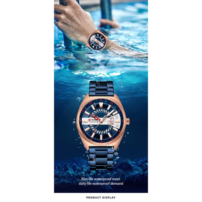 CURREN New Top Men's Watches Calendar Steel Band Quartz -off Business Creative Male Watch
