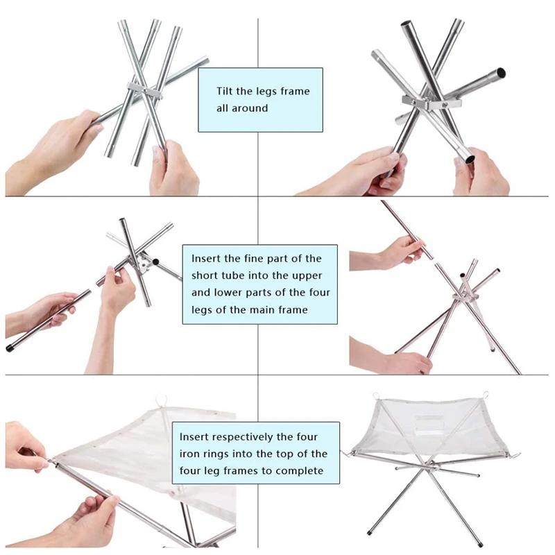 Портативная уличная костровая яма для кемпинга, складная сетчатая яма для костра, камин для кемпинга, сумка для переноски костра в комплекте