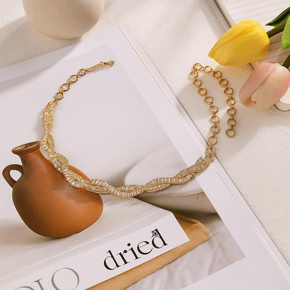 Multi-Row Geometric Crystal Choker Necklaces Luxury Trendy Weave Necklaces  Fashion Accessories