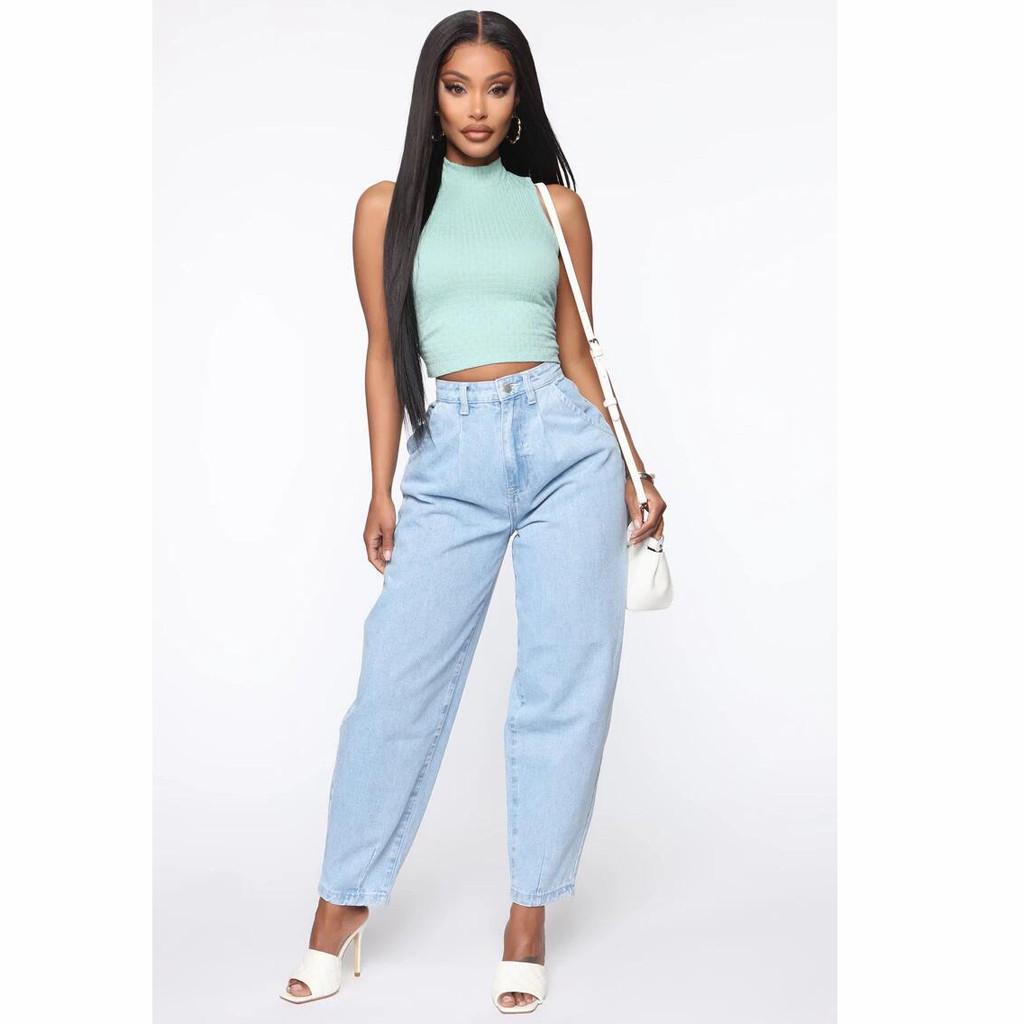 Джинсы - бананы с высокой посадкой, свободные