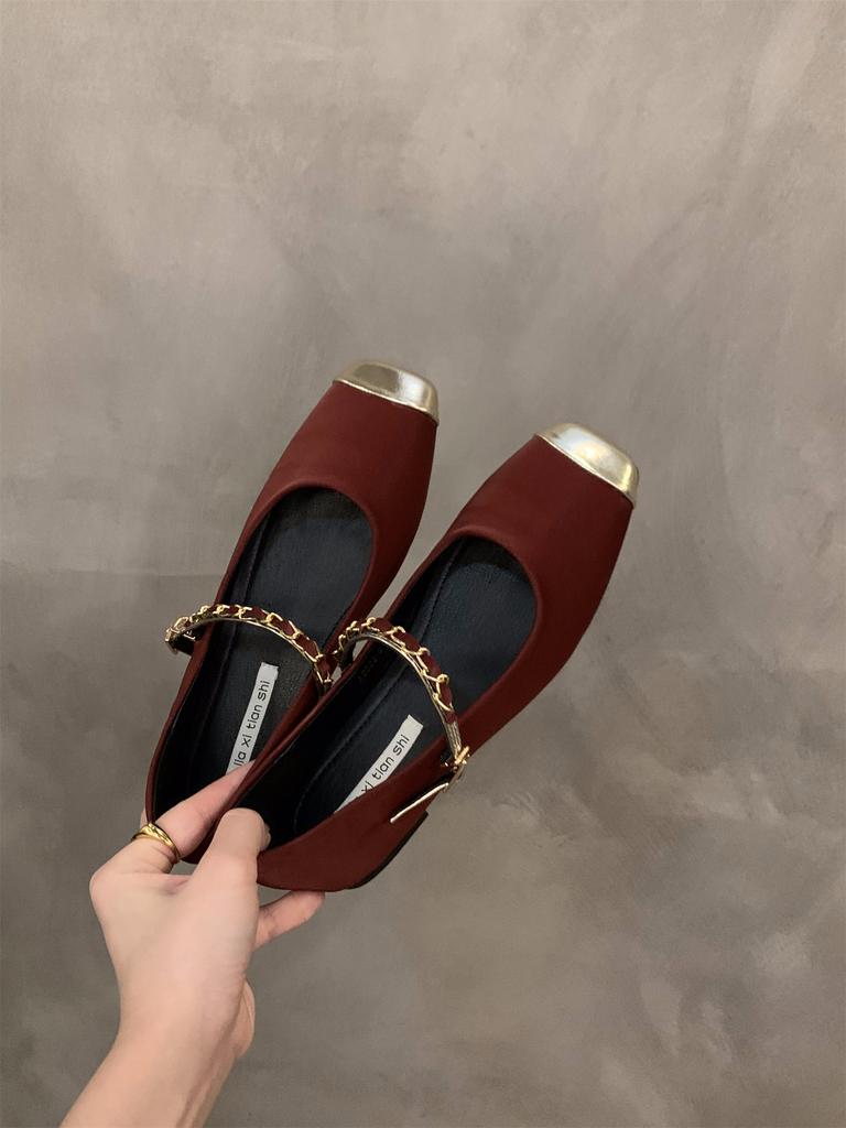 Flat-bottomed French Small Fragrant Single Shoes Women's Shoes 2024 New Spring and Autumn Square Head Temperament Mary Jane Evening Shoes