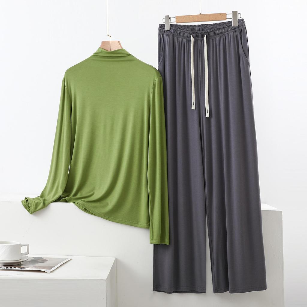 Женский пижамный комплект с высоким воротником и длинным рукавом с защитой плеч - Мягкий, гладкий, больших размеров, летняя одежда для сна