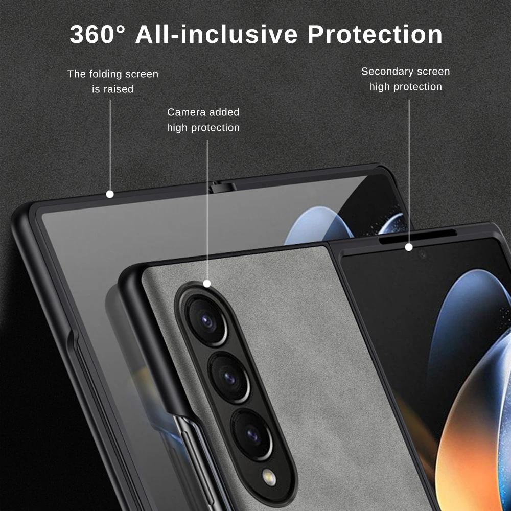 Для Samsung Galaxy Zfold4 Zfold6 Zfold Z Fold 5 4 3 Fold5 Fold4 Fold3 5G Силиконовый ударопрочный бампер Чехол из натуральной кожи овчины