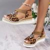 Fashion Fashion Leopard Print Women's Sandals 2024 Metal Decoration Wedges Sandalias Mujer Lightweight Non-Slip Gladiator Shoes Women
