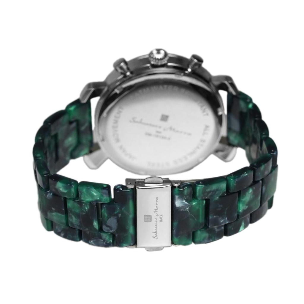 Часы с многогранным стеклом, хронограф, ацетатный ремень, градиент, зеленое золото [Salvatore Mara], мужские SM19104A-SSGRGD