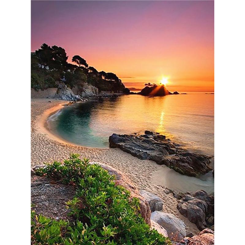 Full Round 5D DIY Diamond Painting Sunset Landscape Sea View Cross Stitch Kits Mosaic Rhinestone Embroidery Home Decor