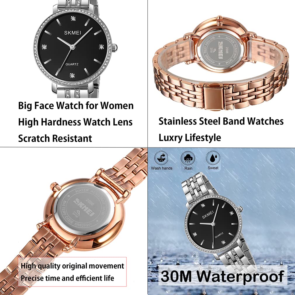 Часы Простые Стильные Классические Часы с Большим Ремнем Водонепроницаемые Аналоговые Кварцевые Брендовые Нержавеющая Сталь Бизнес Роскошь Подарок Серебристые Черные Женские