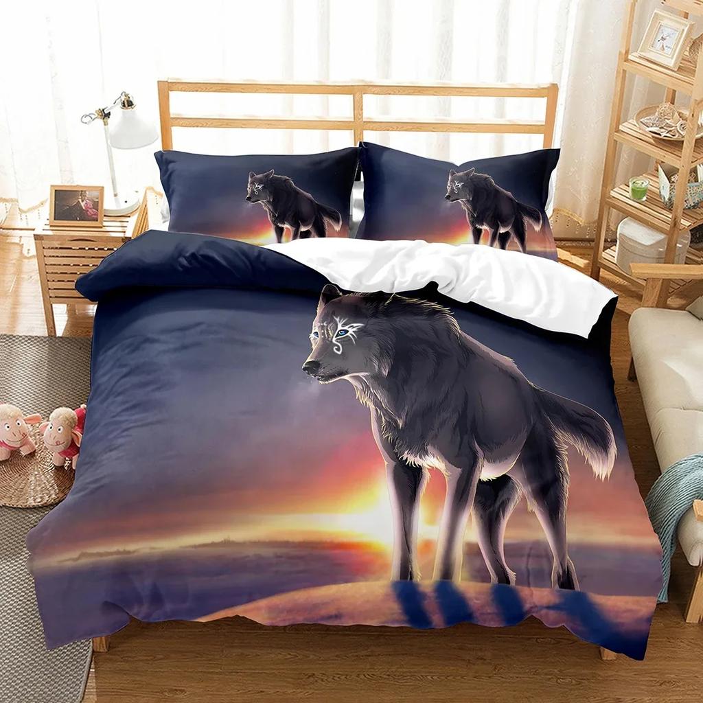 Boys Wolf Boho Wolf Wildlife Forest Comfortable Duvet Cover Pillowcase Bedding Set Children Bedroom Decoration Home Textile