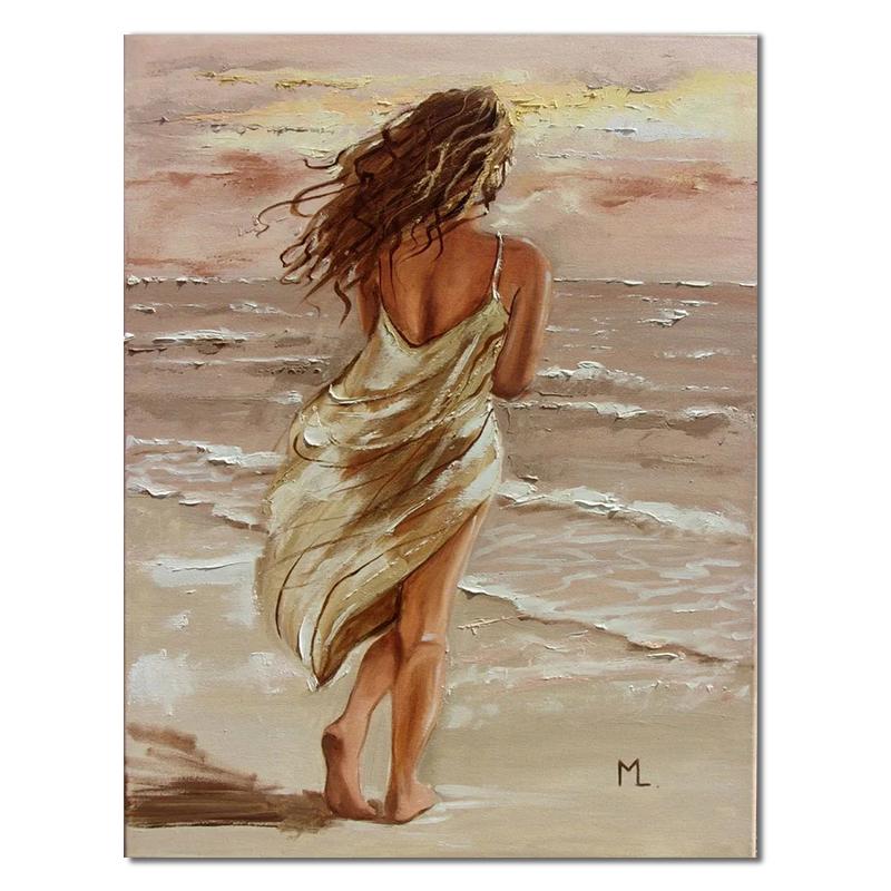 Красивая девушка на берегу моря, картина маслом, холст, HD печать, женские настенные художественные фотографии, украшение для гостиной, дома