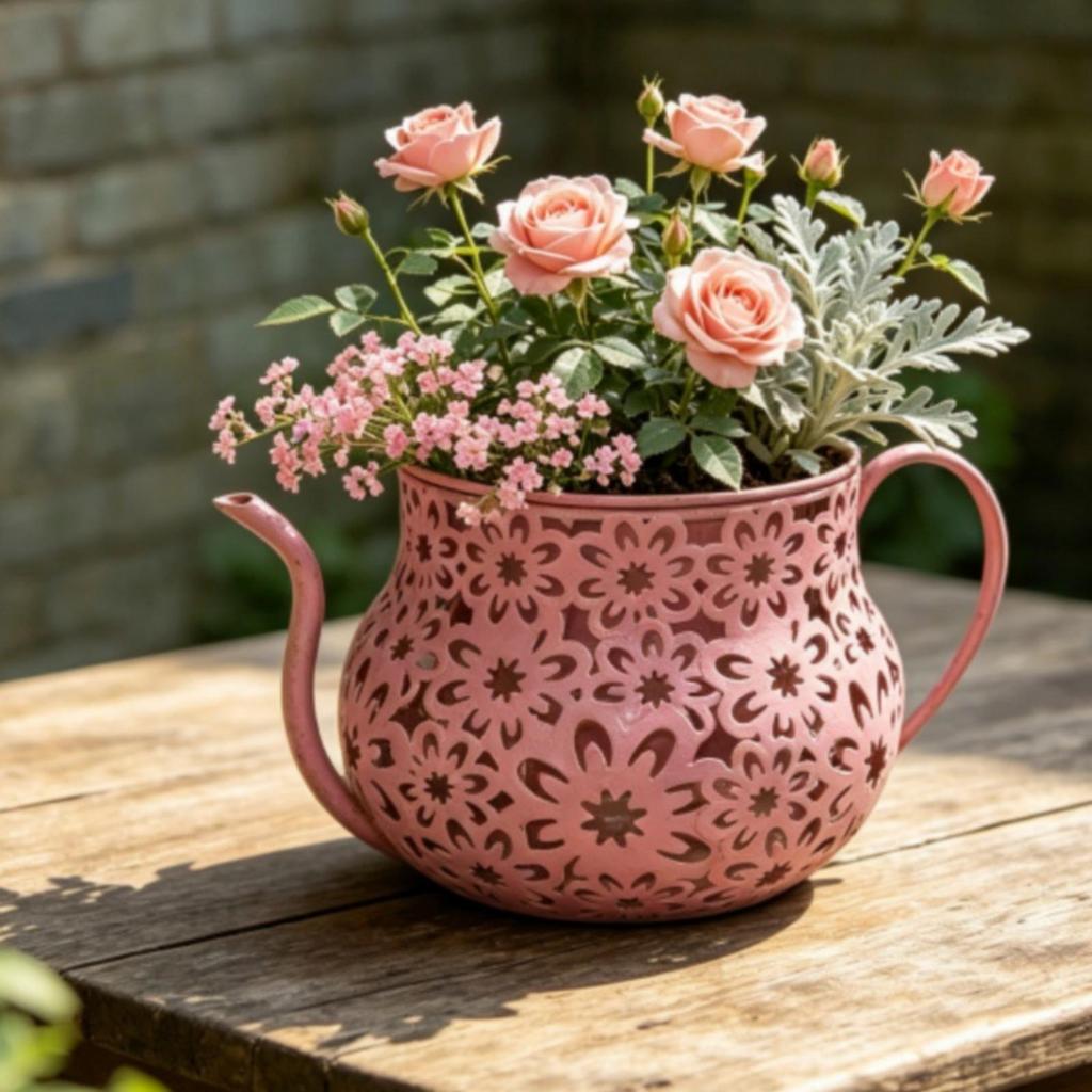 Watering Can Planter Metal Decorative Flower Pot with Long Spout