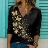 V-neck 3D Printed Top Fashionable Casual Long Sleeved Women's T-shirts