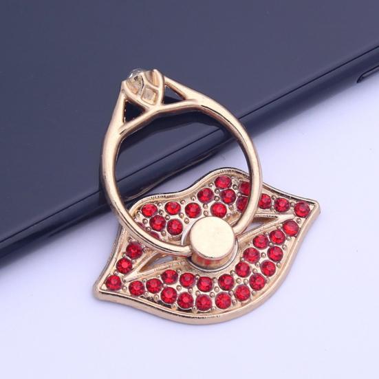 Finger Ring Holder Degree Rotating Metal Universal 360 Rhinestone Lips Shape Phone Ring