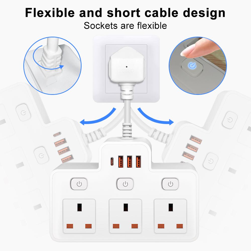 Сетевой фильтр с вилкой переменного тока для Великобритании, настенный независимый выключатель, сетевой фильтр с зарядкой через USB C, сетевой фильтр, адаптер
