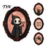 Vintage Style Magnetic Ornaments Halloween Retro Frame Refrigerator Magnet, Wood Oval Picture Fridge Magnet Cabinet Whiteboard for Home Office Kitchen