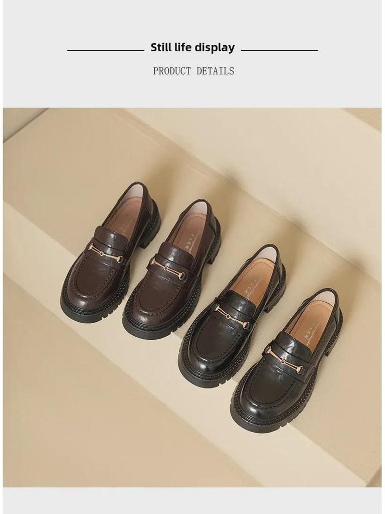 Женские мокасины из натуральной кожи с круглым носком и толстой подошвой — ретро-британский стиль для весны и осени 2024 г.