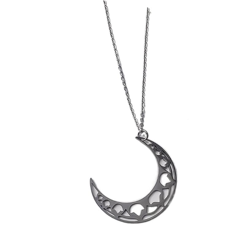 Stylish Lunar Cutout Necklace Stainless Steel Moon Charm Neck Chain Adjustable Length Clavicular Chain for Women Girls