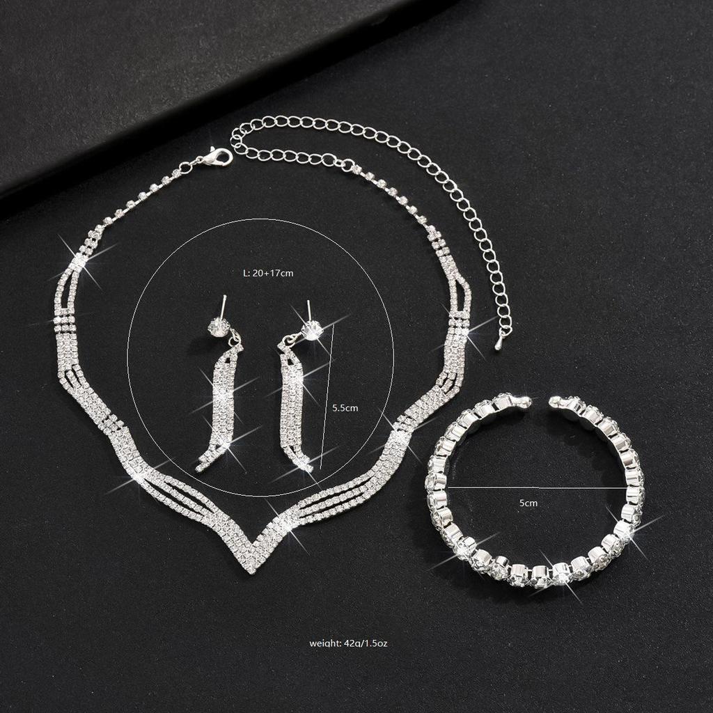 Свадебный ювелирный набор 2024: Ожерелье, серьги и браслет со стразами и дизайном когтевой цепочки