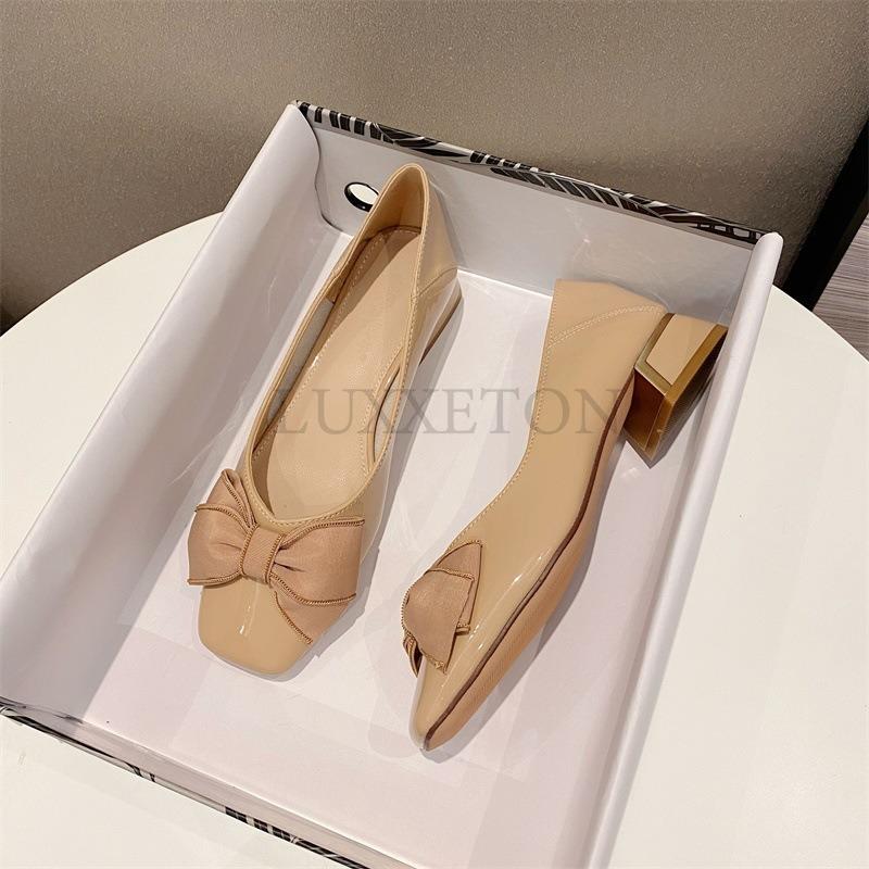Туфли из натуральной кожи женские на высоком каблуке с толстым квадратным носком, элегантные с бантом и жемчужным верхом, для торжественных случаев, для банкета