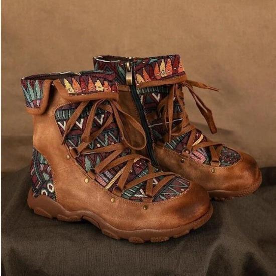 87 Women's Ladies Retro Bohemian Style Ankle Zip Short Boots Booties Casual Shoes Women's Winter Boots Botas Mujer Invierno