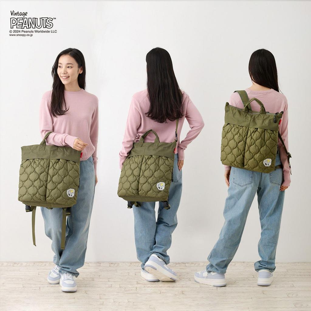 [Rootote] 8407 Snoopy Fluffy Quilted Vertical 3-Way Large Capacity Tote Bag IP Seoru Puff Peanuts 9R (02 Khaki)