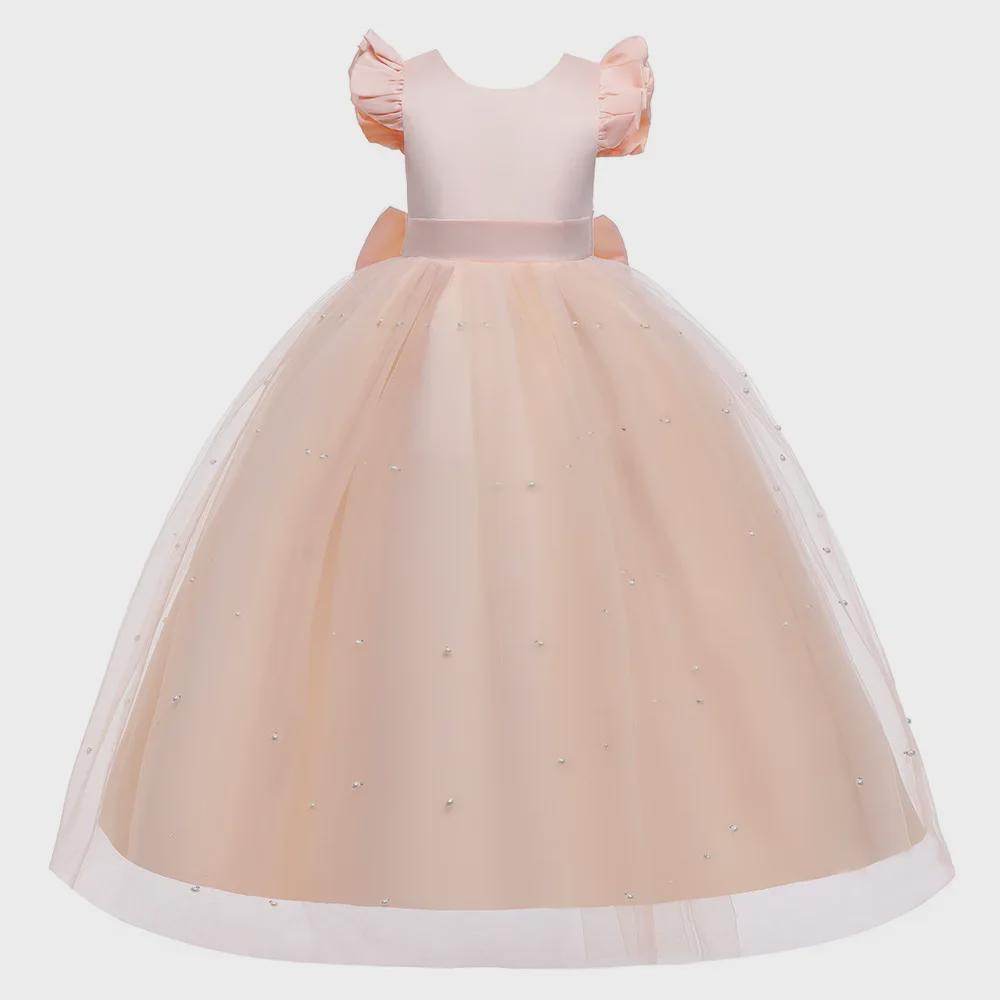 Модное платье для девочек с сетчатым бантом и рукавами-крылышками