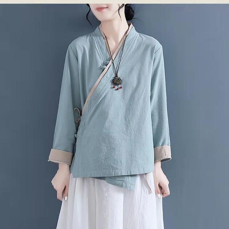 Литературно-художественная рубашка с косым воротником и длинными рукавами, женская хлопковая льняная рубашка в китайском стиле ханьфу