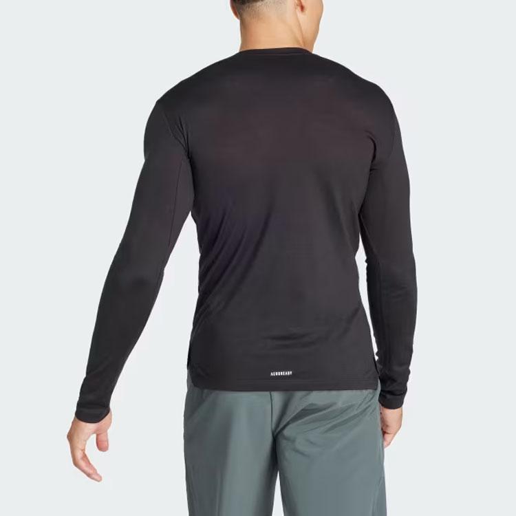 Adidas Solid Color Logo Round Neck Long Sleeve T-Shirt Men Tops Black IK9694