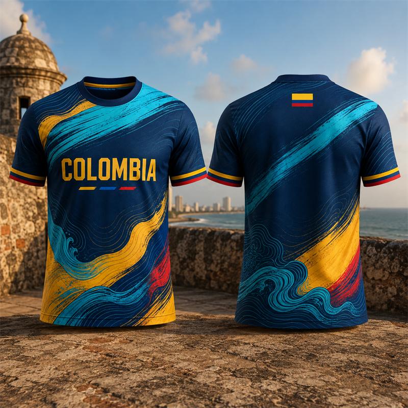ZEEMIN Fashion Colombia Flag Graphic Football Jersey Summer Trendy 3D Printed Sports T Shirts
