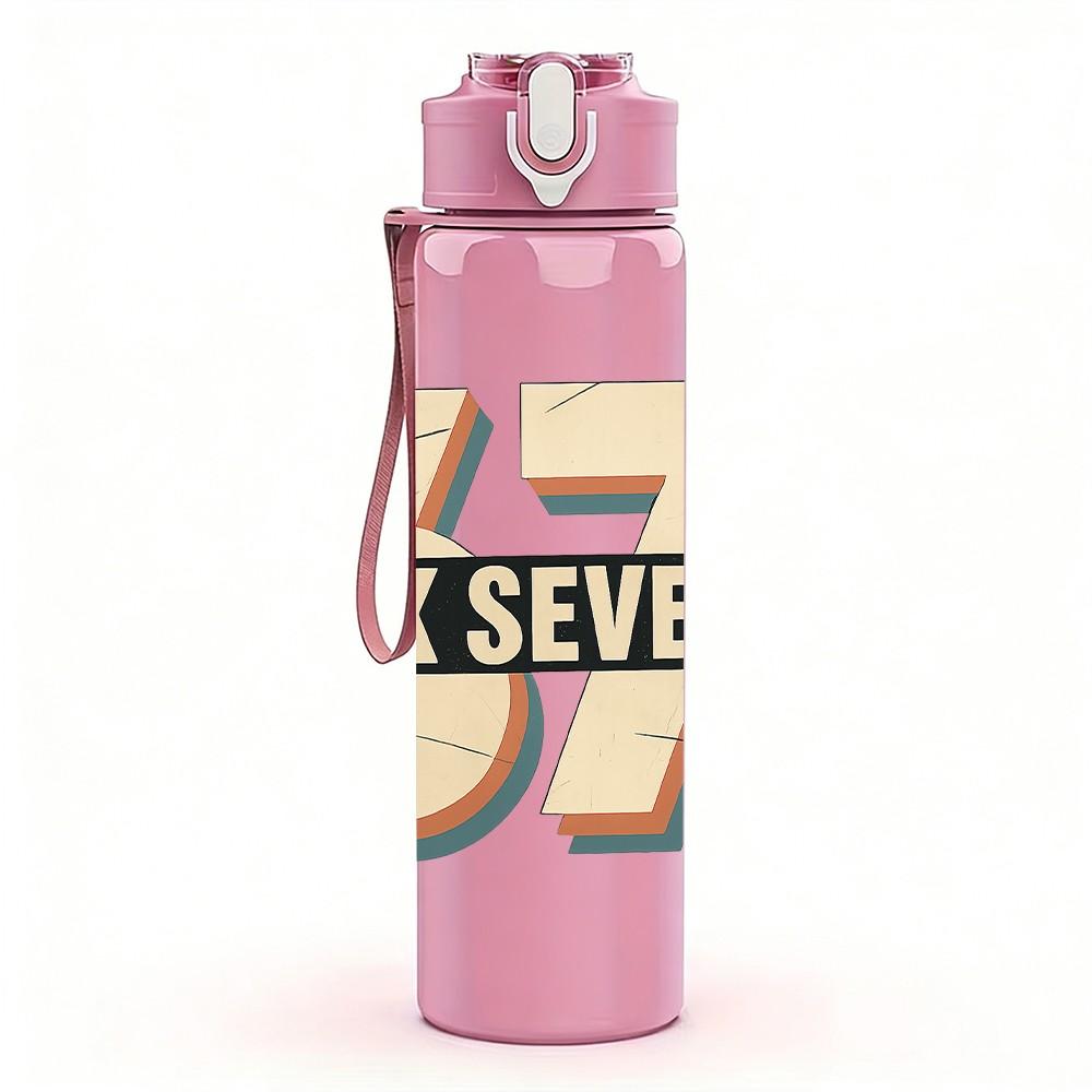1PC Retro Six Seven Number Badge 750ml Color Plastic Sports Water Bottle Leakproof Flip Straw Lid Suitable for Sports Office Home Use