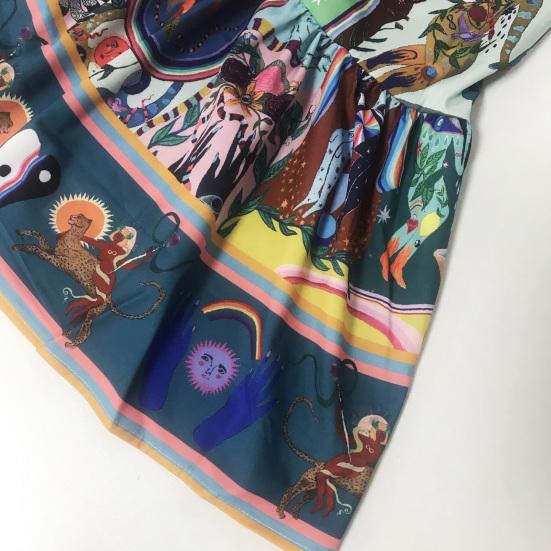 Fall Summer Women Dress Stand Collar Single-breasted Long Lantern Sleeves Slim Waist Vintage Ruffle Edge Colorful Print Mini Dress