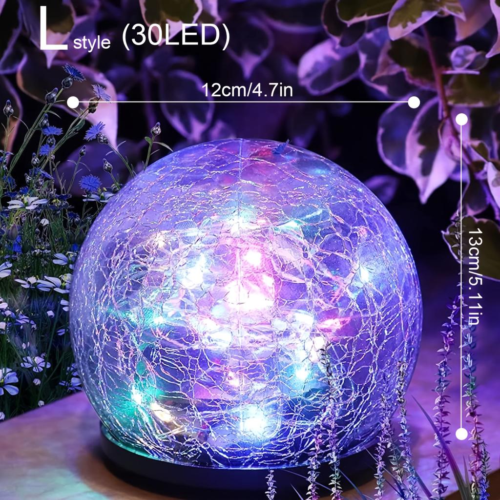 Solar Garden LED Glass Globe Lights, Cracked Glass Decorative Lights, Outdoor Waterproof, For Patio Lawn Gazebo Tabletop Holiday Event Decoration