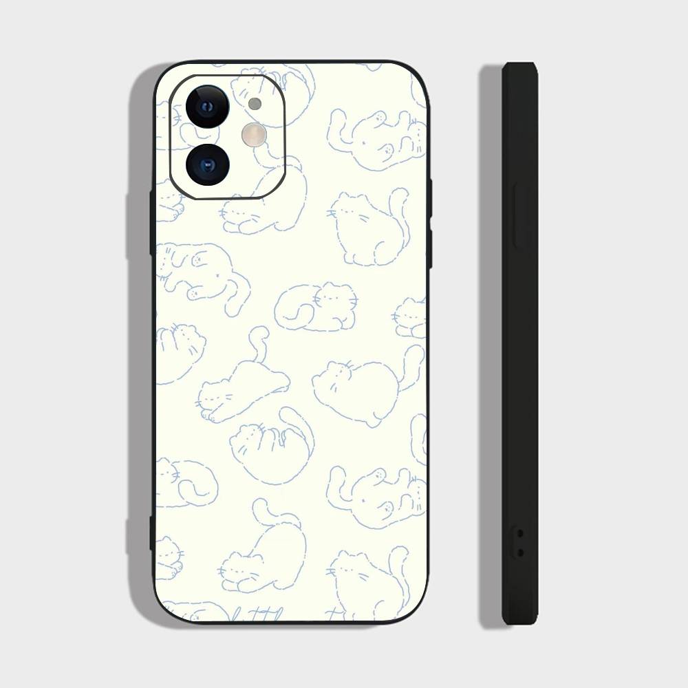 Милый рисунок для iPhone 17 Air 16 15 14 13 12 11 Pro Черный Мягкий Чехол для Телефона