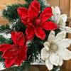 Wholesale Red Glitter Artificial Christmas Florals with Branch Three-Layer Silk Fake Flower for Xmas Tree Party Ornaments Decor