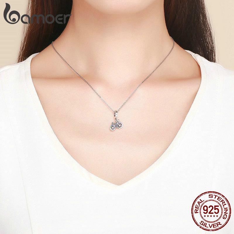 BAMOER 925 Sterling Silver Crystal Bike Bicycle Shape Pendant Charms Fit Bracelets & Necklace