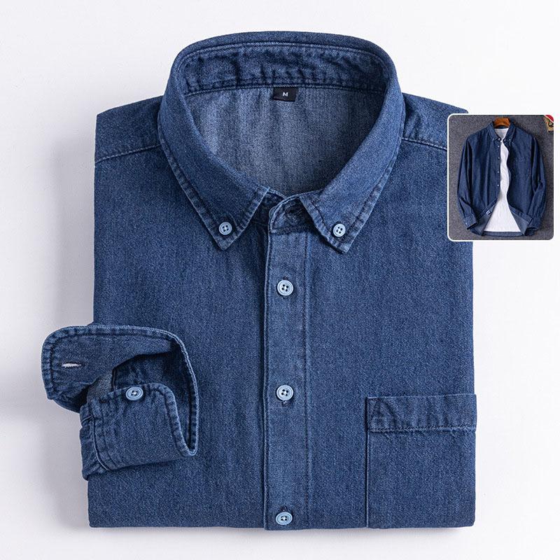 Mens Casual Long Sleeve Denim Shirt Work Shirts