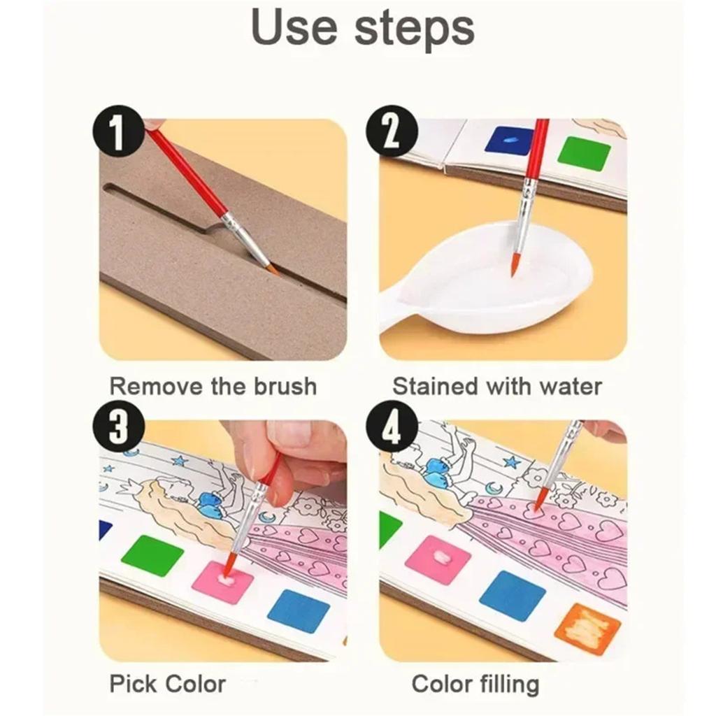 Kids Portable Watercolor Painting Book Paint With Water Brush Gouache Picture Coloring Drawing Toys Kindergarten Gifts