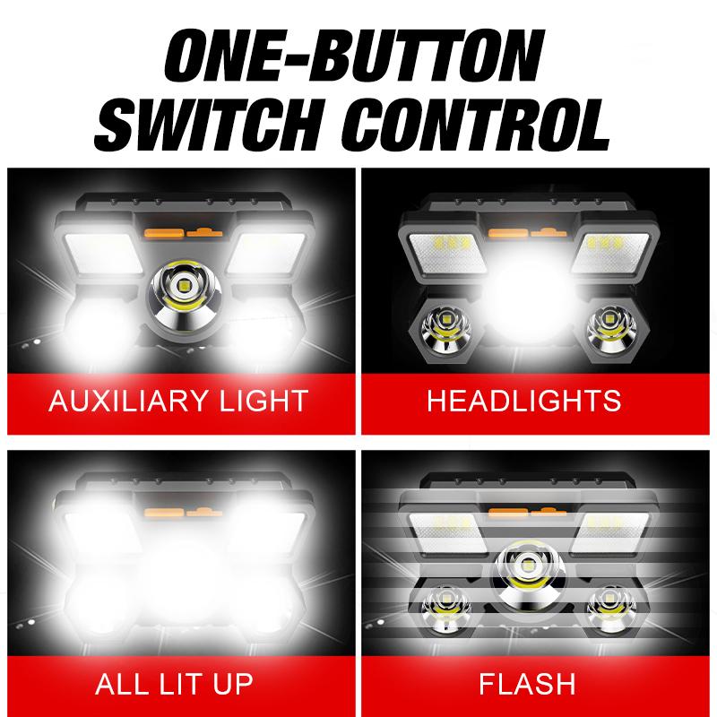 Led Five Head Headlight Strong Light Super Bright Rechargeable Fishing Lamp Long Range Head Mounted Mine Lamp Flashlight