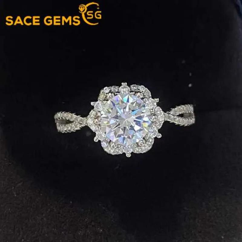 Sace Gems Кольцо с муассанитом 1-2 карата, сертифицированное GRA D Color, серебро 925 пробы, покрытое белым золотом 18 карат, для женщин, ювелирные украшения