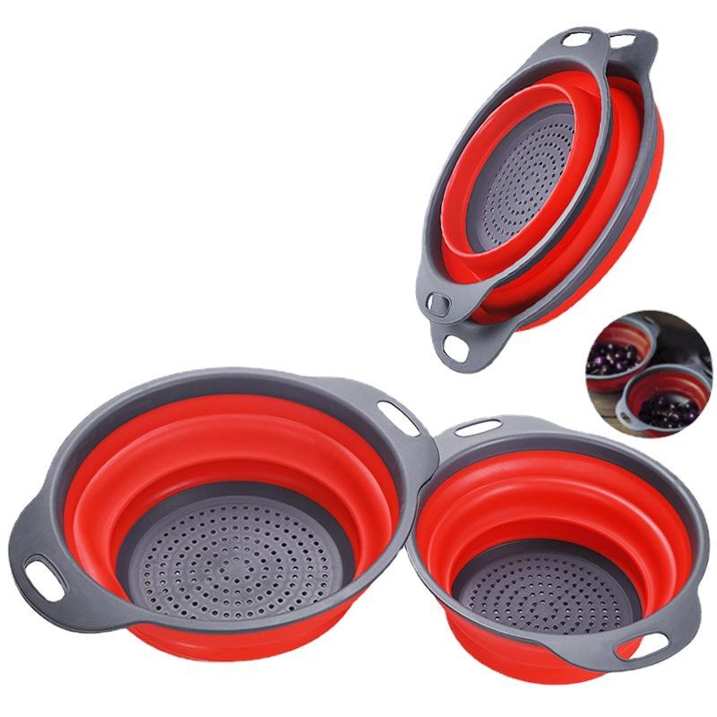 2 Pieces Silicone Strainer Foldable Colander Filter Drain Washing Drain Basket Collapsible Colander Set